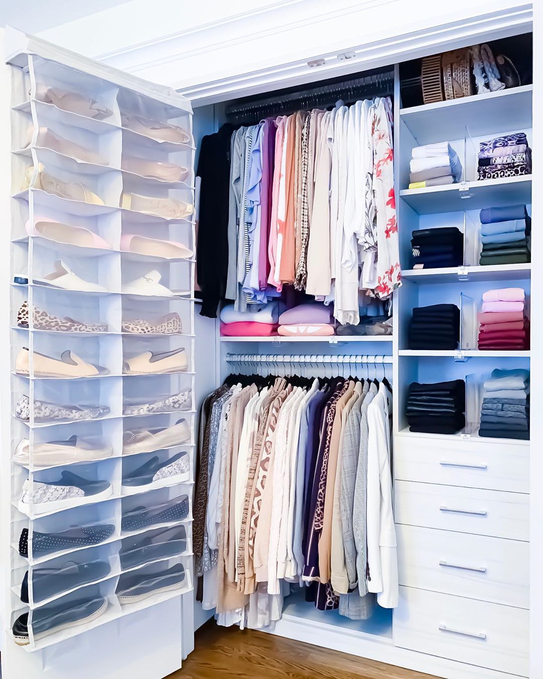well organized closed with shoes on the door photo by Instagram user @theprojectneat