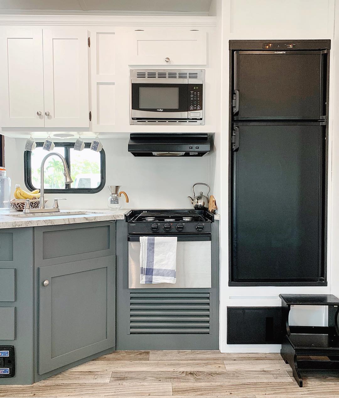 new appliances added into RV kitchen photo by Instagram user @_the_fergusons