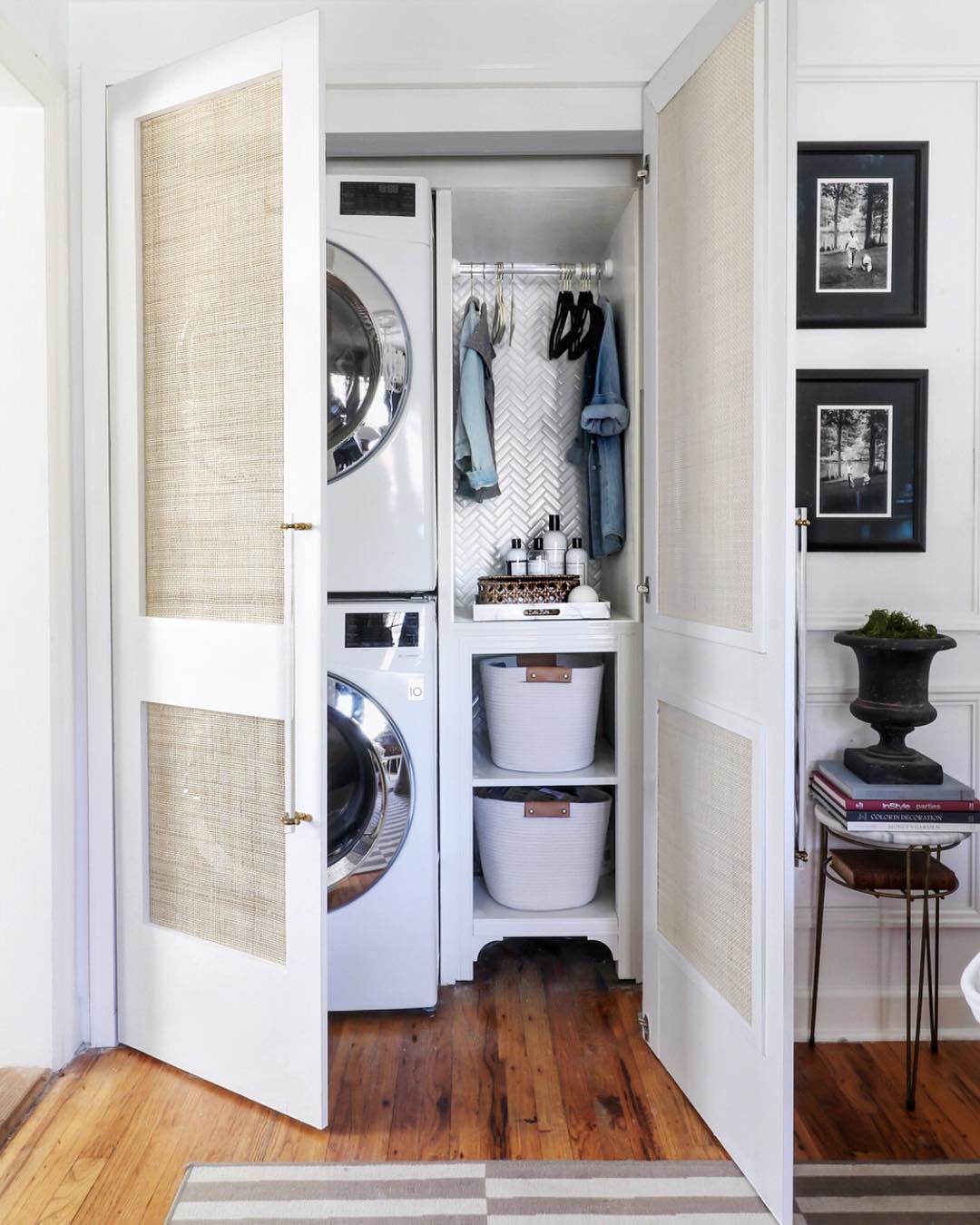 laundry room built into a small closet photo by Instagram user @hunted_interior