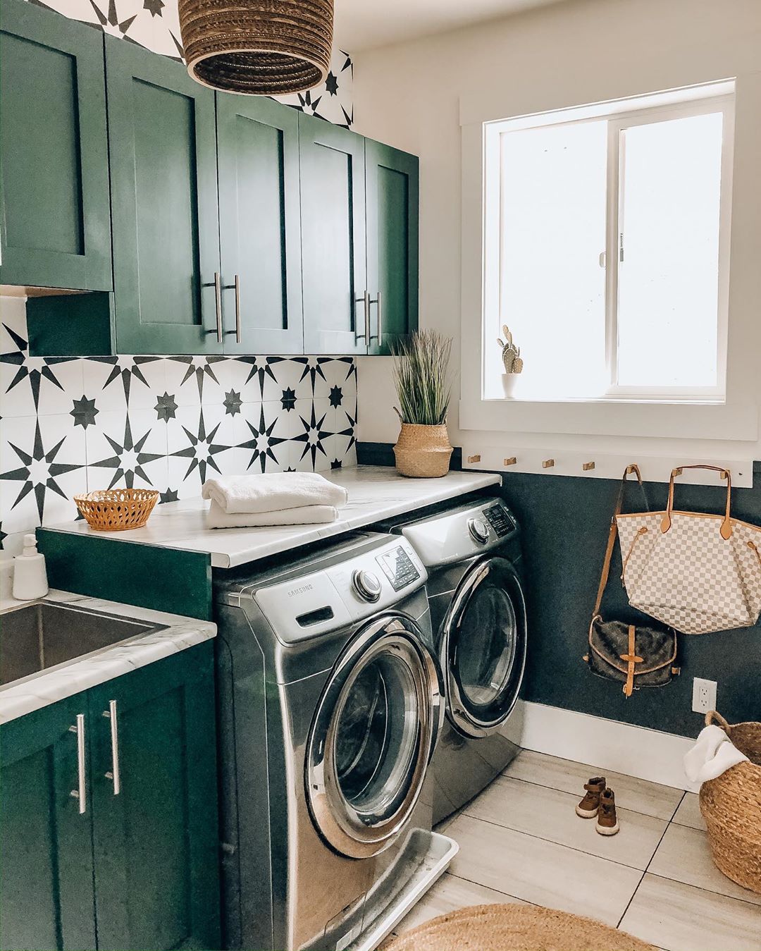 laundry room space redone to make more storage space photo by Instagram user @smalltownstyleme