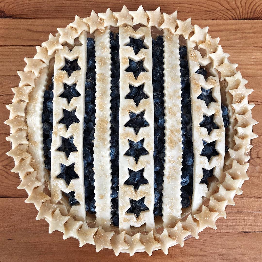 Blueberry Pie with Stars and Stripes Latticing. Photo by Instagram user @morgansayers