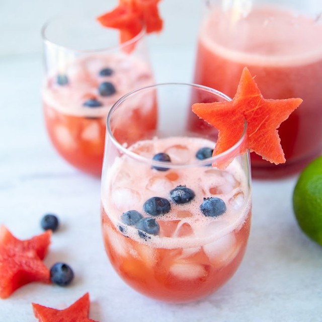 Festive Summer Cocktail with Blueberries & Watermelon. Photo by Instagram user @amindfullmom