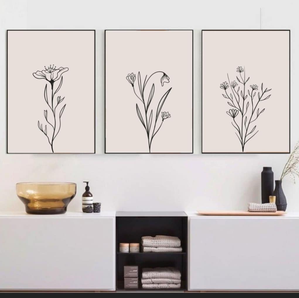 Modern & Minimalist Home Design with Large Art Prints in Bathroom. Photo by Instagram user @oloriprints