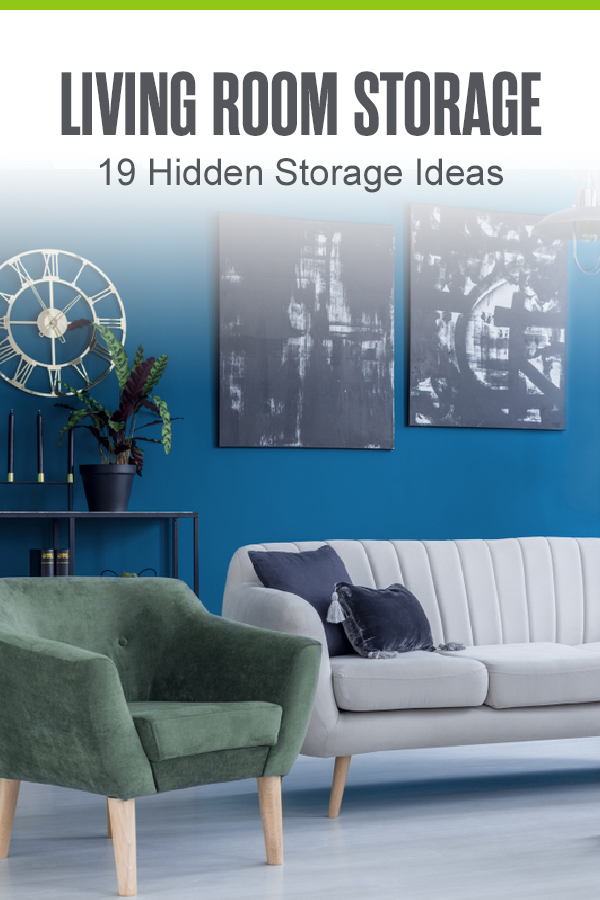 Pinterest Image: Living Room Storage: 19 Hidden Storage Ideas