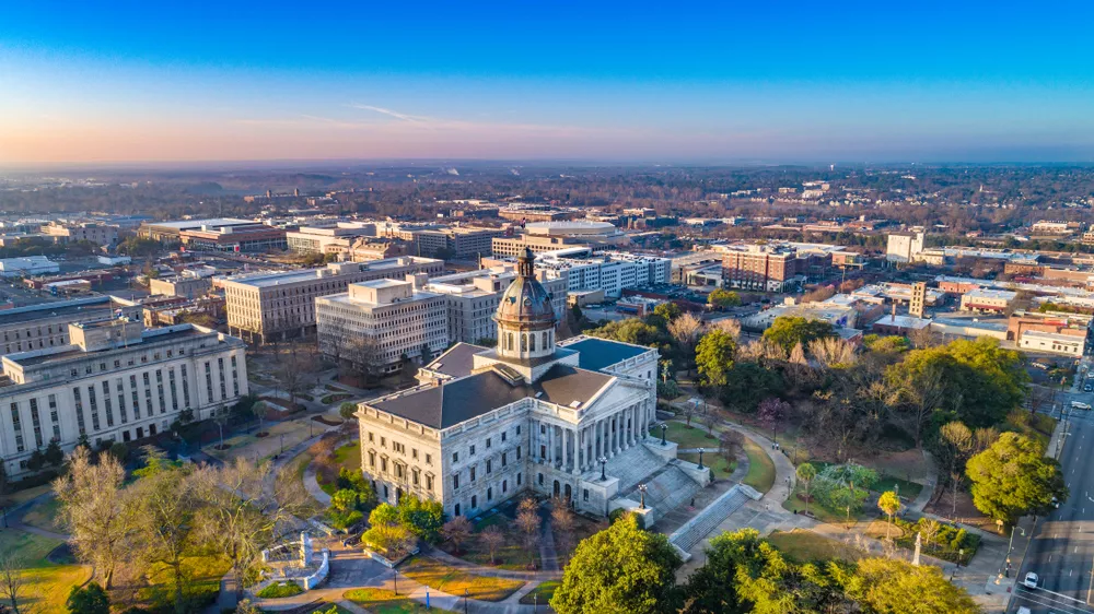 View of Downtown Columbia, SC from Above with Capitol Building Visible