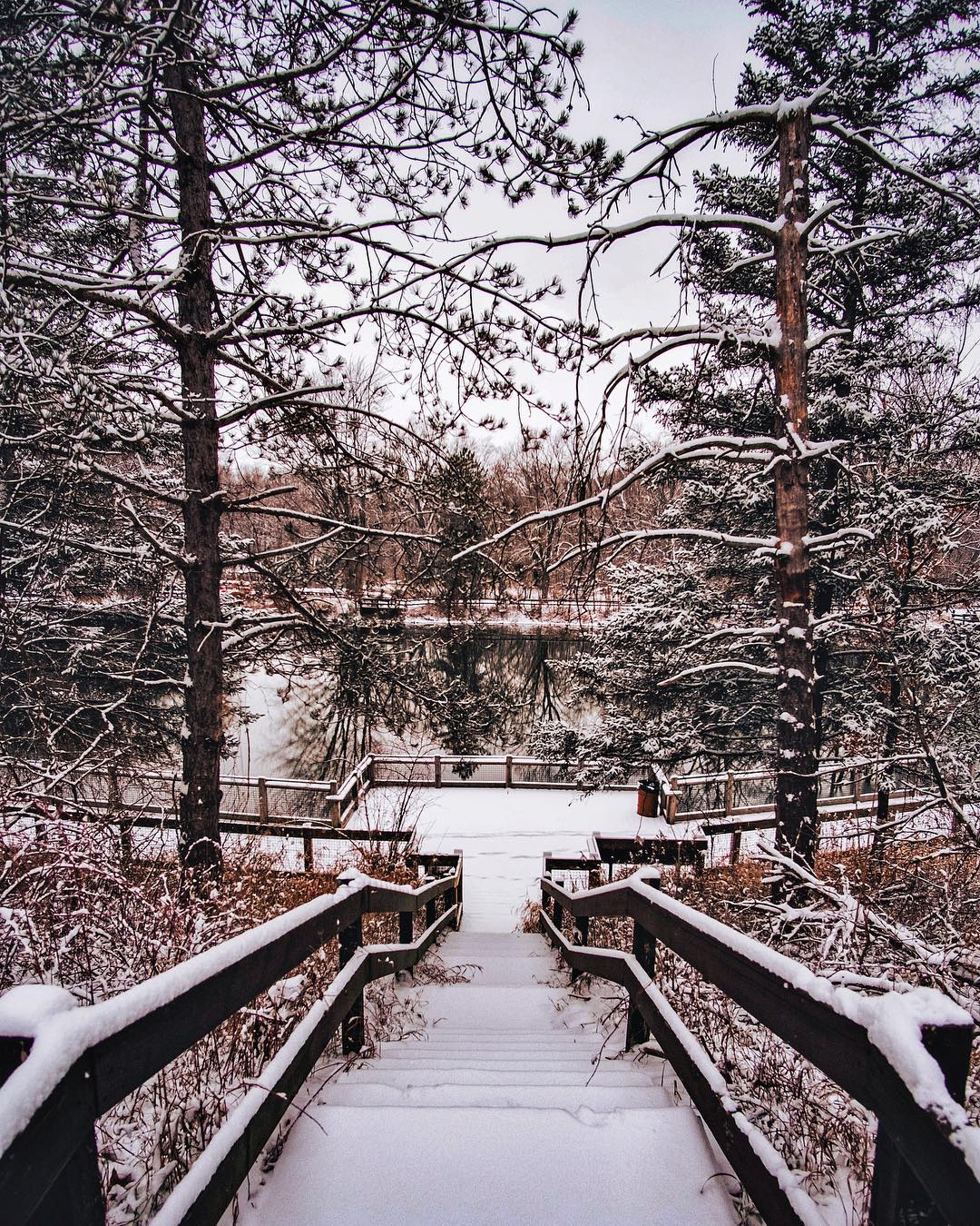 Outdoor Snow Covered Stairs. Photo by Instagram user @danpricephoto