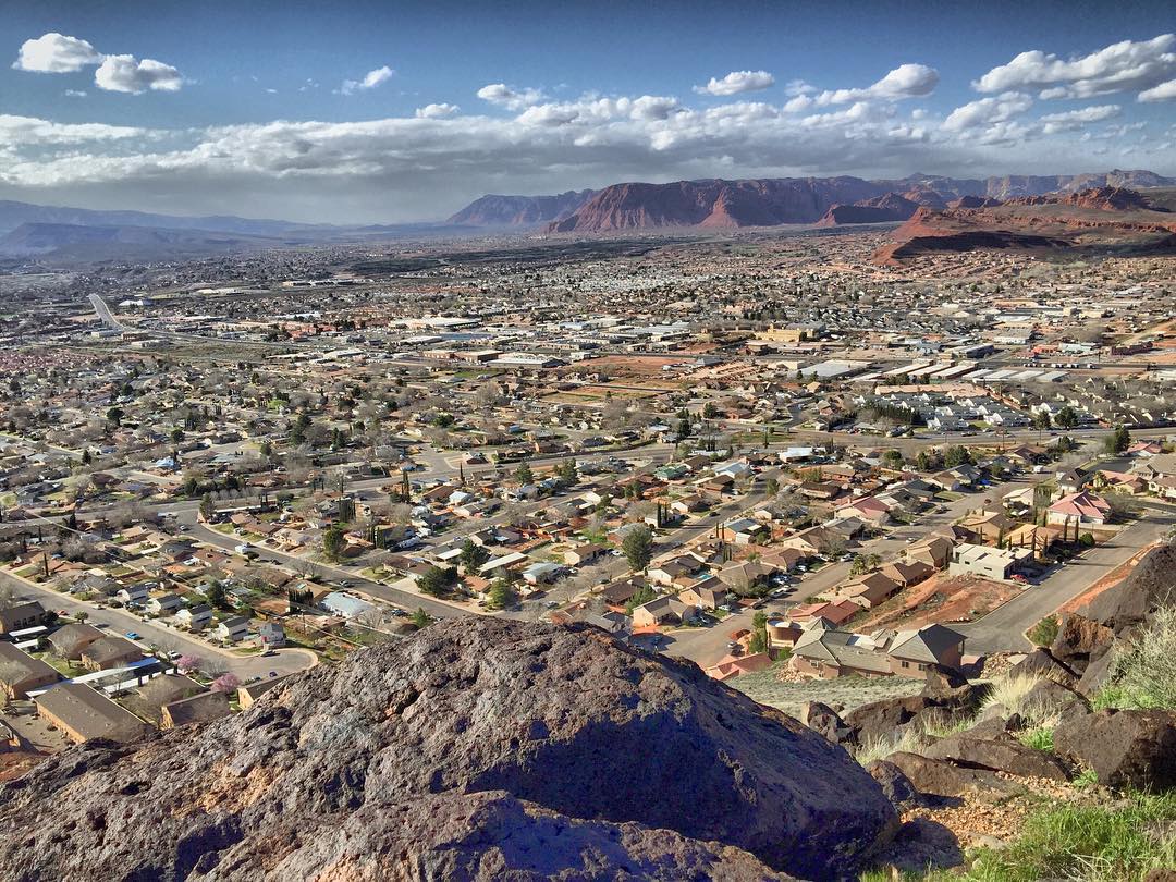 View of Downtown St. George, UT from the Mountain. Photo by Instagram user @stgeorgeut