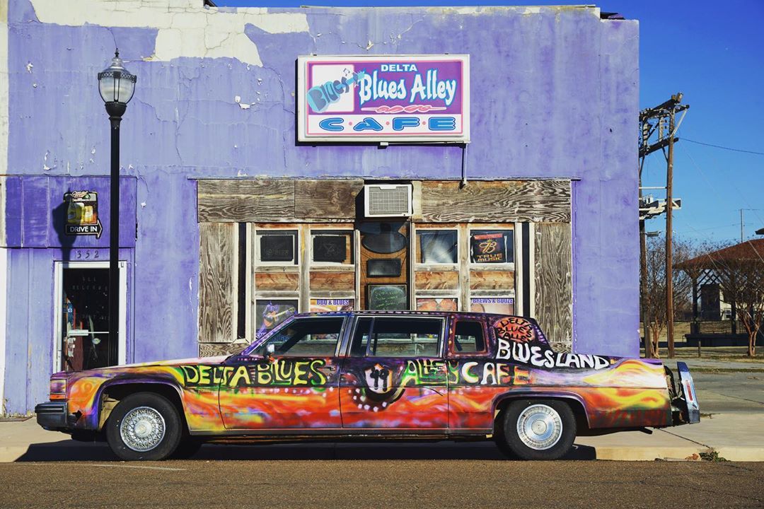 Painted Car Outside of Blues Alley in Clarksdale, MS. Photo by Instagram user @visitms