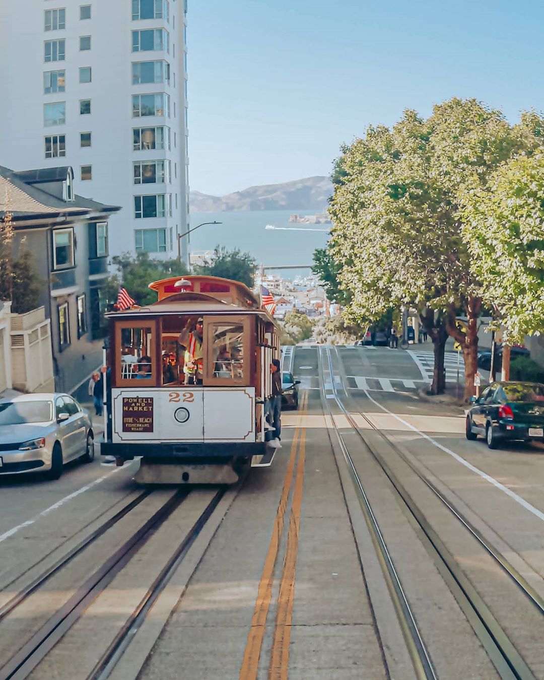 Street Trolley Going Up the Hill in San Francisco, CA. Photo by Instagram user @the_life_of_purple_rose