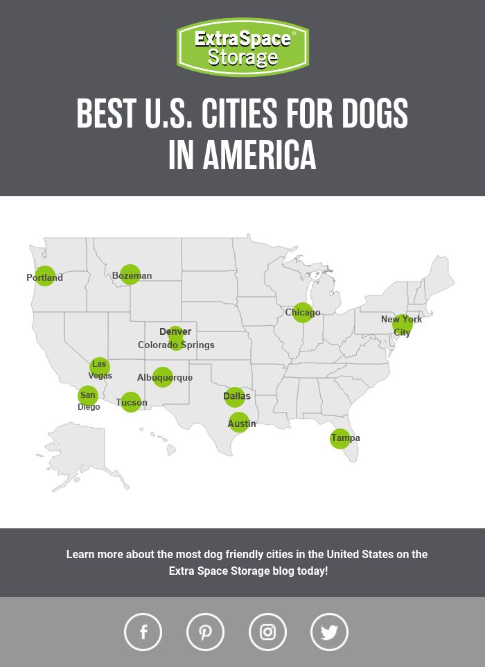 Map of the United States Showing the Best Cities for Dogs in America: Extra Space Storage