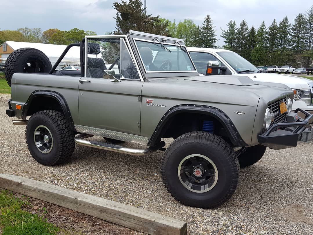 Gray Ford Bronco Sitting in Outdoor Vehicle Storage at a Storage Facility. Photo by Instagram user @paddock_car_storage