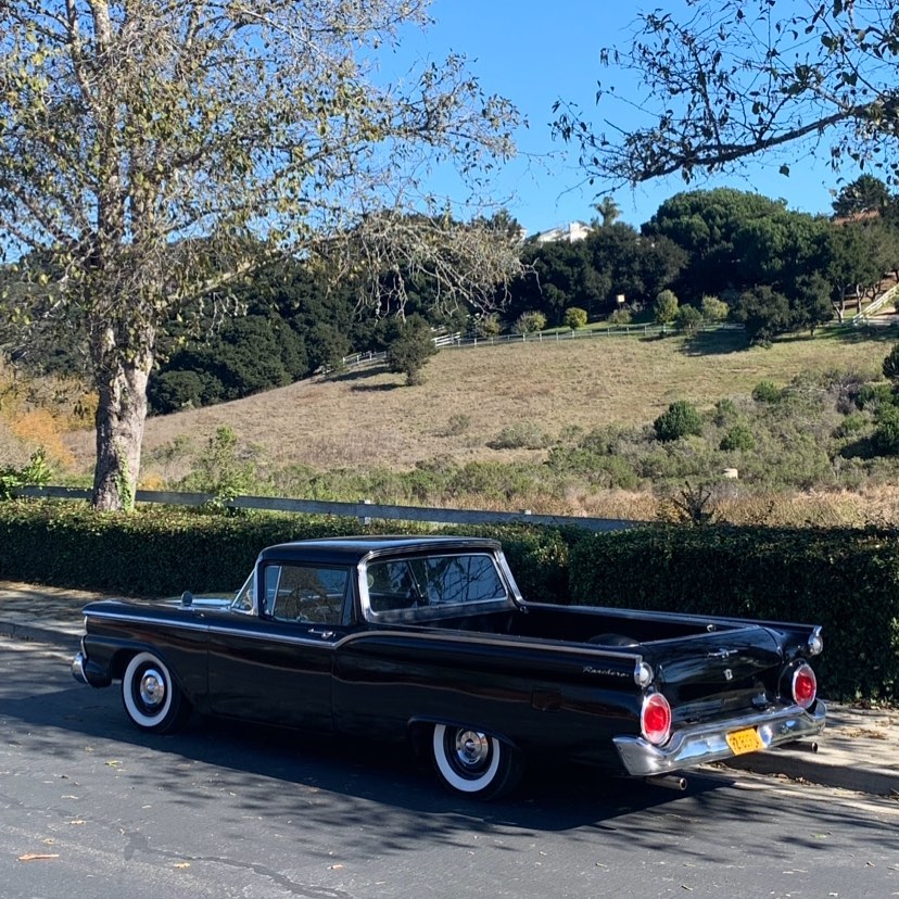 1959 Black Ford Ranchero Parked on the Street. Photo by Instagram user @thompsonscycles