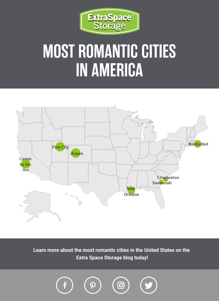 Map of the Most Romantic Cities in America: Extra Space Storage