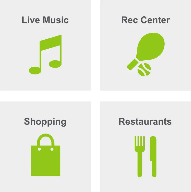 Activities in North Hills include live music, a rec center, shopping, and restaurants. 