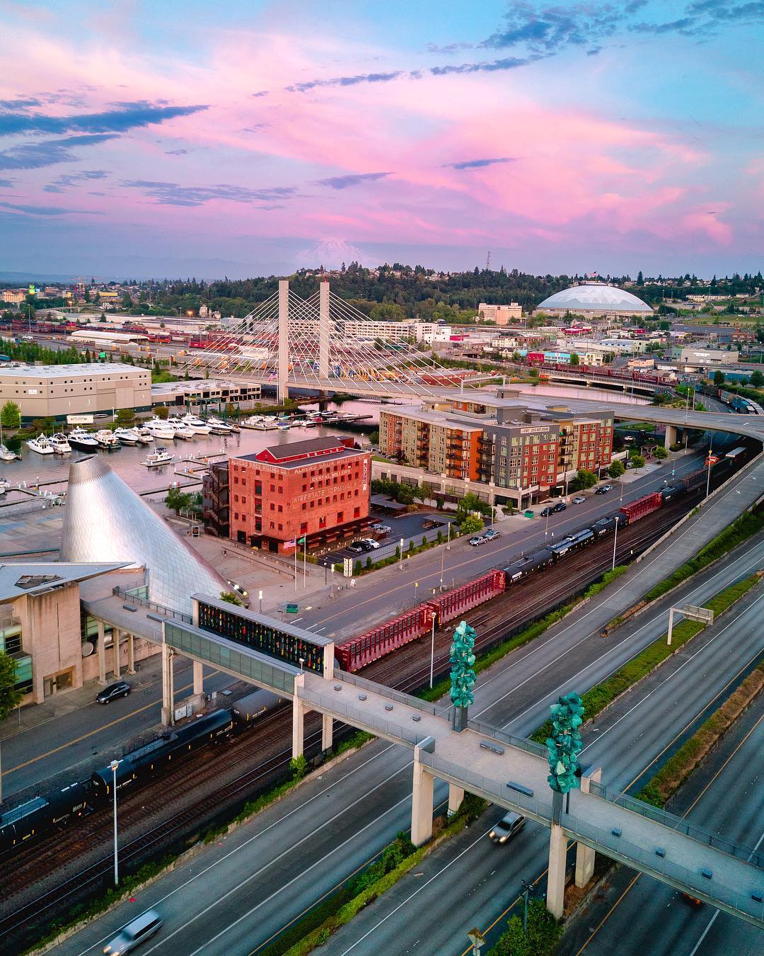 Aerial Shot of Downtown Tacoma, WA. Photo by Instagram user @j2g.creative