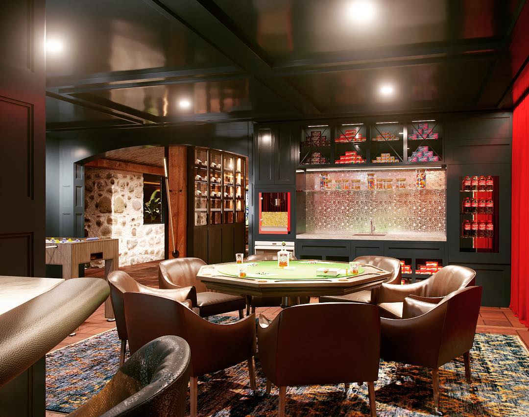 Classic Poker Room with Leather Seats and Nice Poker Table. Photo by Instagram user @dawsondesigngroup
