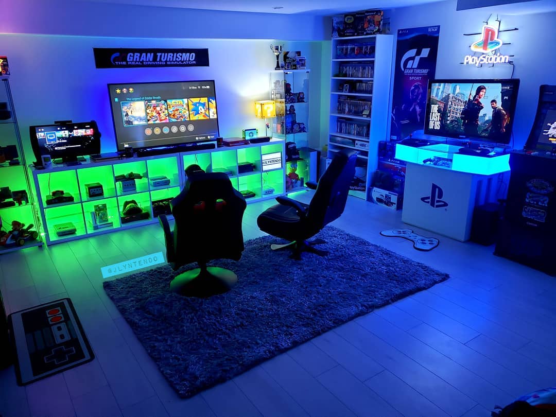 Home Gaming Room with Multiple Game Systems Set Up. Photo by Instagram user @jlyntendo
