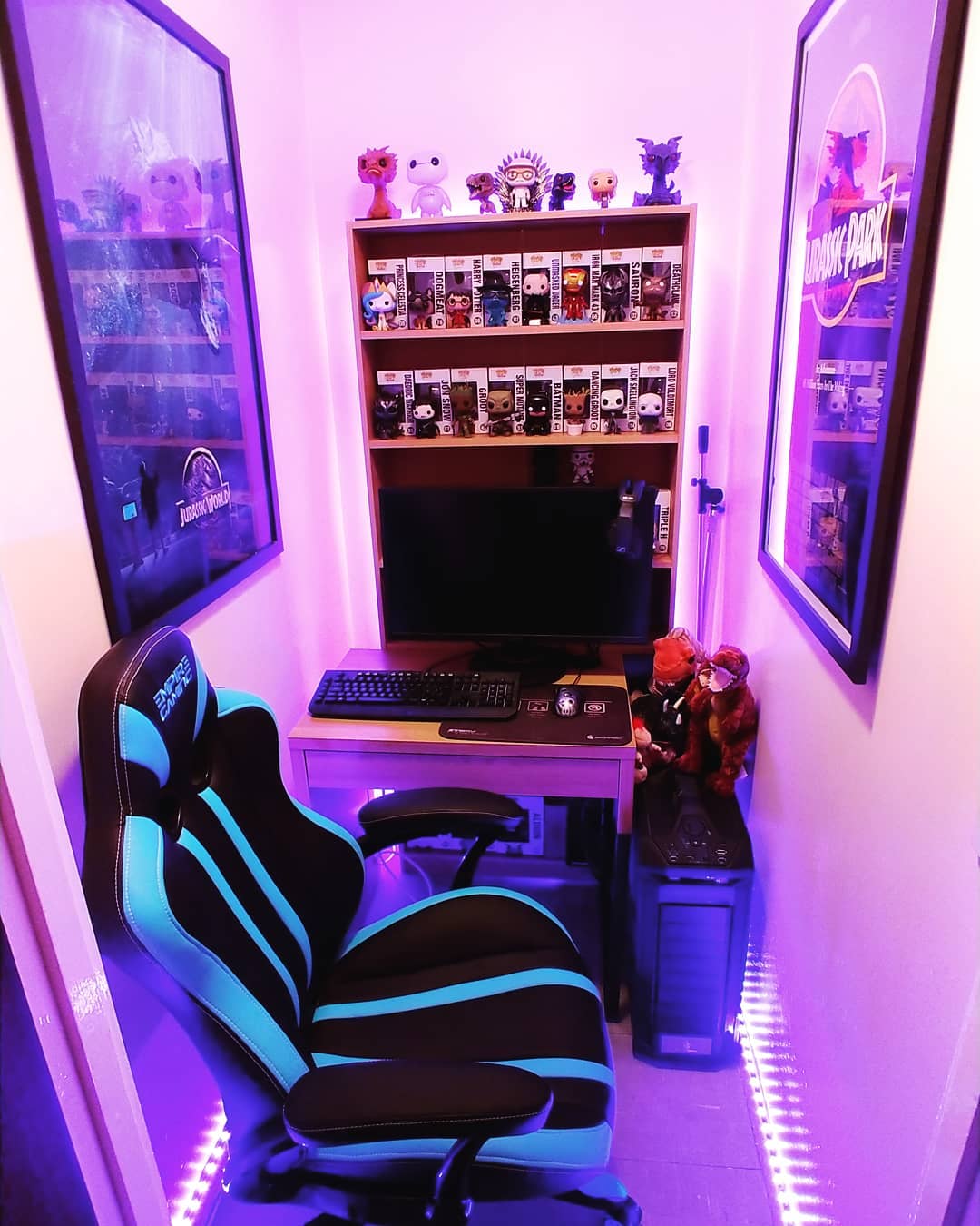 Small Office Gaming Space with Purple Up Lighting on the Floor. Photo by Instagram user @_stevostevo_