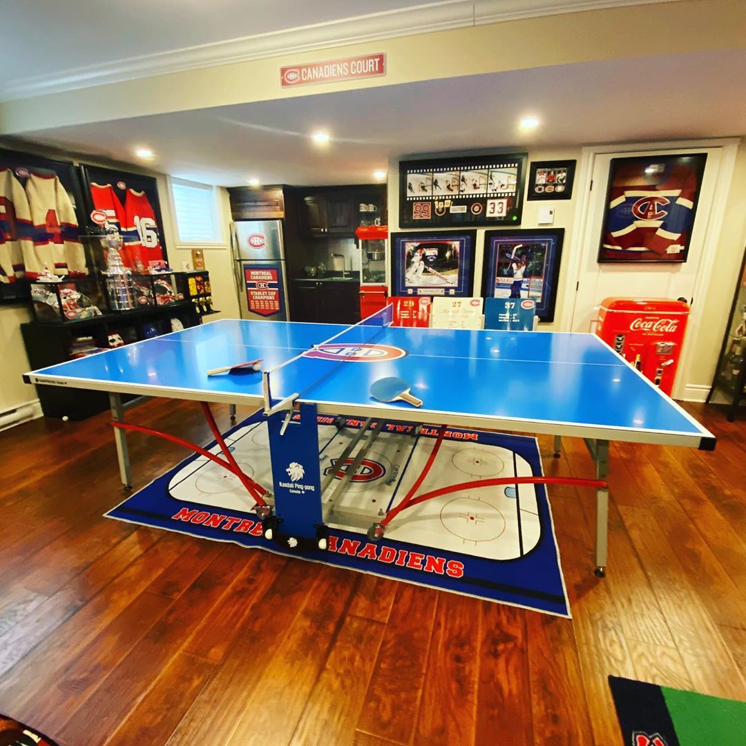 Basement Hangout Space with Montreal Canadiens Memorabilia Everywhere. Photo by Instagram user @habscave