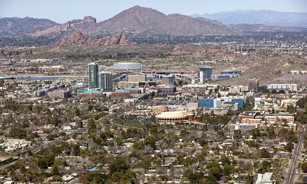 Aerial View of Downtown Tempe with "A" Mountain in the Background