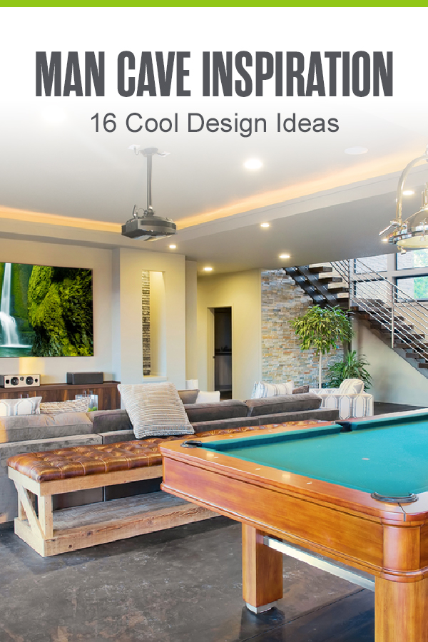 Pinterest Graphic: Man Cave Inspiration: 16 Cool Design Ideas