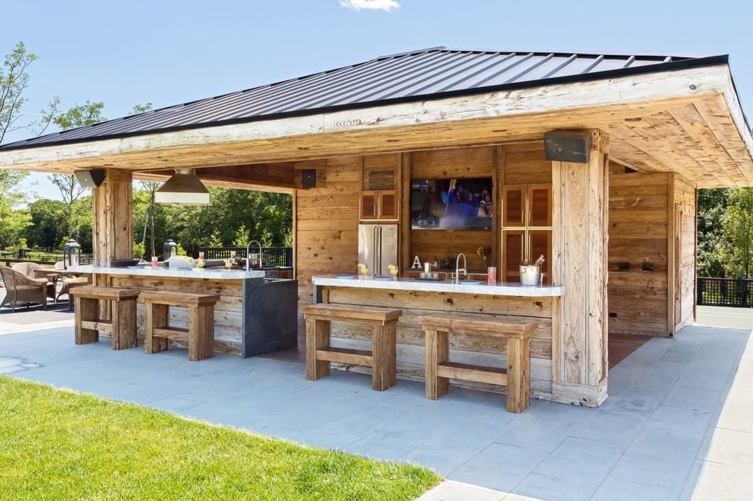 Huge Wooden Outdoor Living Space Structure Setup with Kitchen and Counter Space. Photo by Instagram user @premiercboutdoor