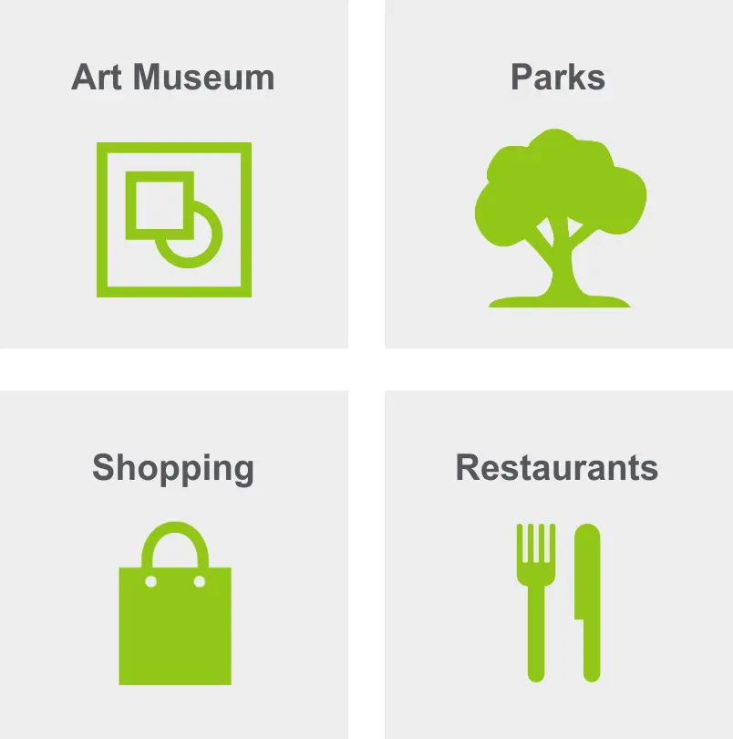 Activities in New Tacoma include an art museum, parks, shopping, and restaurants. 