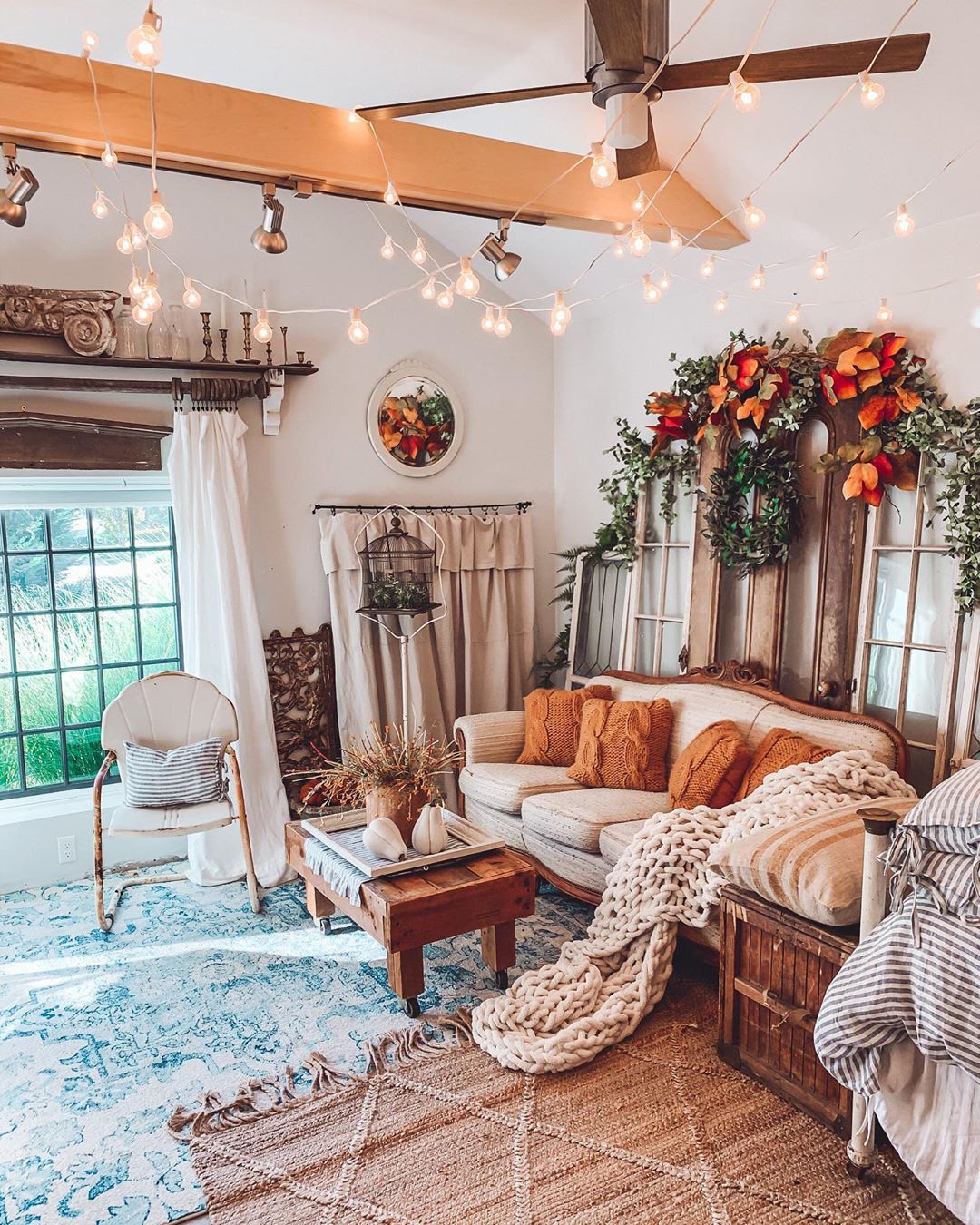 Large She Shed with Classy Furniture and String Lighting Overhead. Photo by Instagram user @fleur_at_home