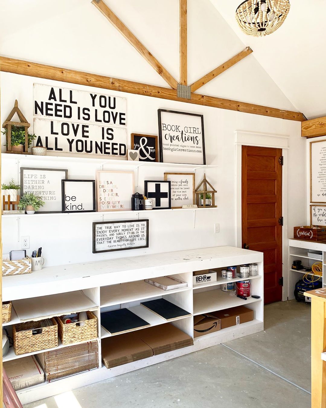 She Shed with Nice Shelving Set Up Inside. Photo by Instagram user @bookgirlcreations