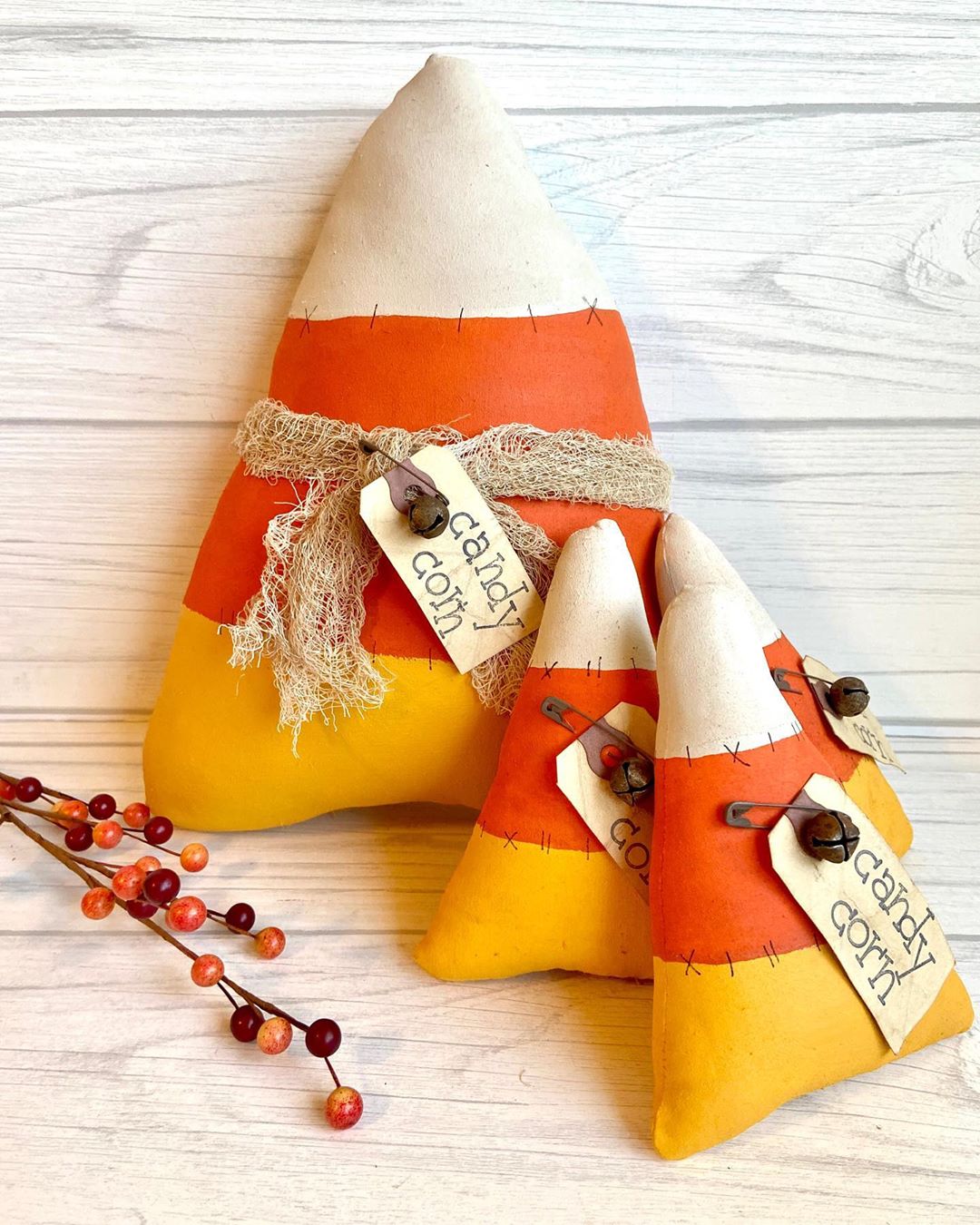 Plush Hand Made Candy Corn Pillow. Photo by Instagram user @ittybittycottage