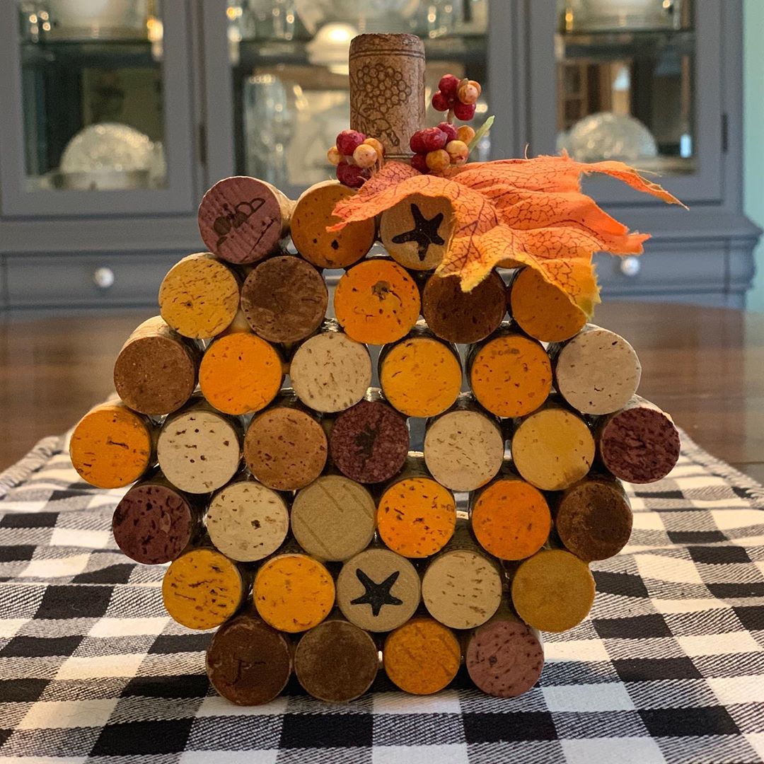 Wine Corks Glued Together to Look Like a Pumpkin. Photo by Instagram user @akporfilio