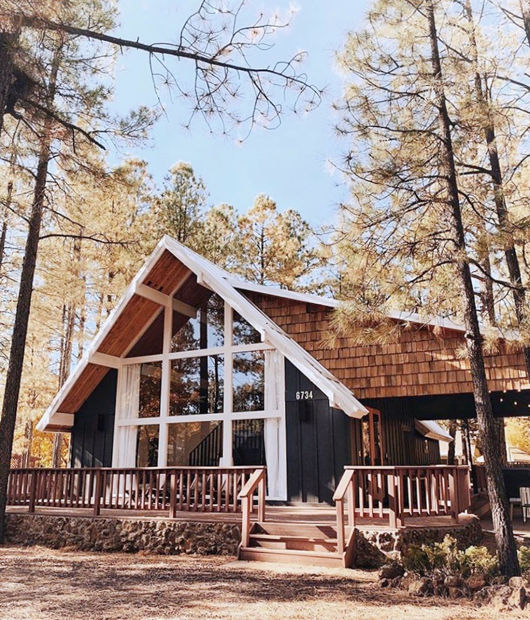 Modern Cabin in the Woods with Big Front Windows. Photo by Instagram user @getawayproperties