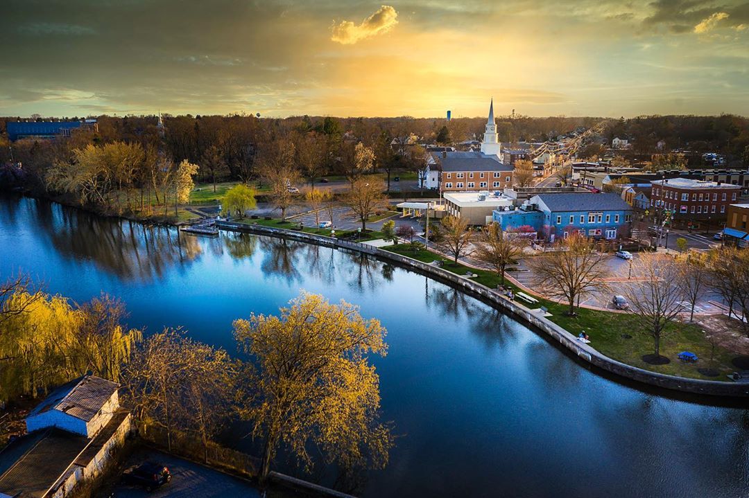 Downtown Highstown, NJ at Golden Hour. Photo by Instagram user @fotosforthefuture_drone