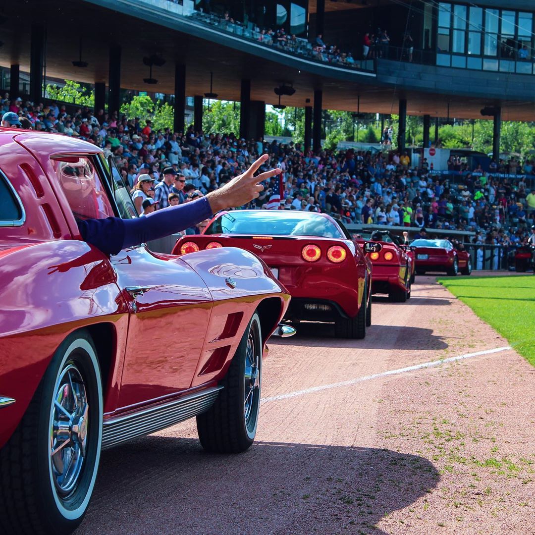 Corvette Parade at CHS Field in St. Paul. Photo by Instagram user @stpaulsaints
