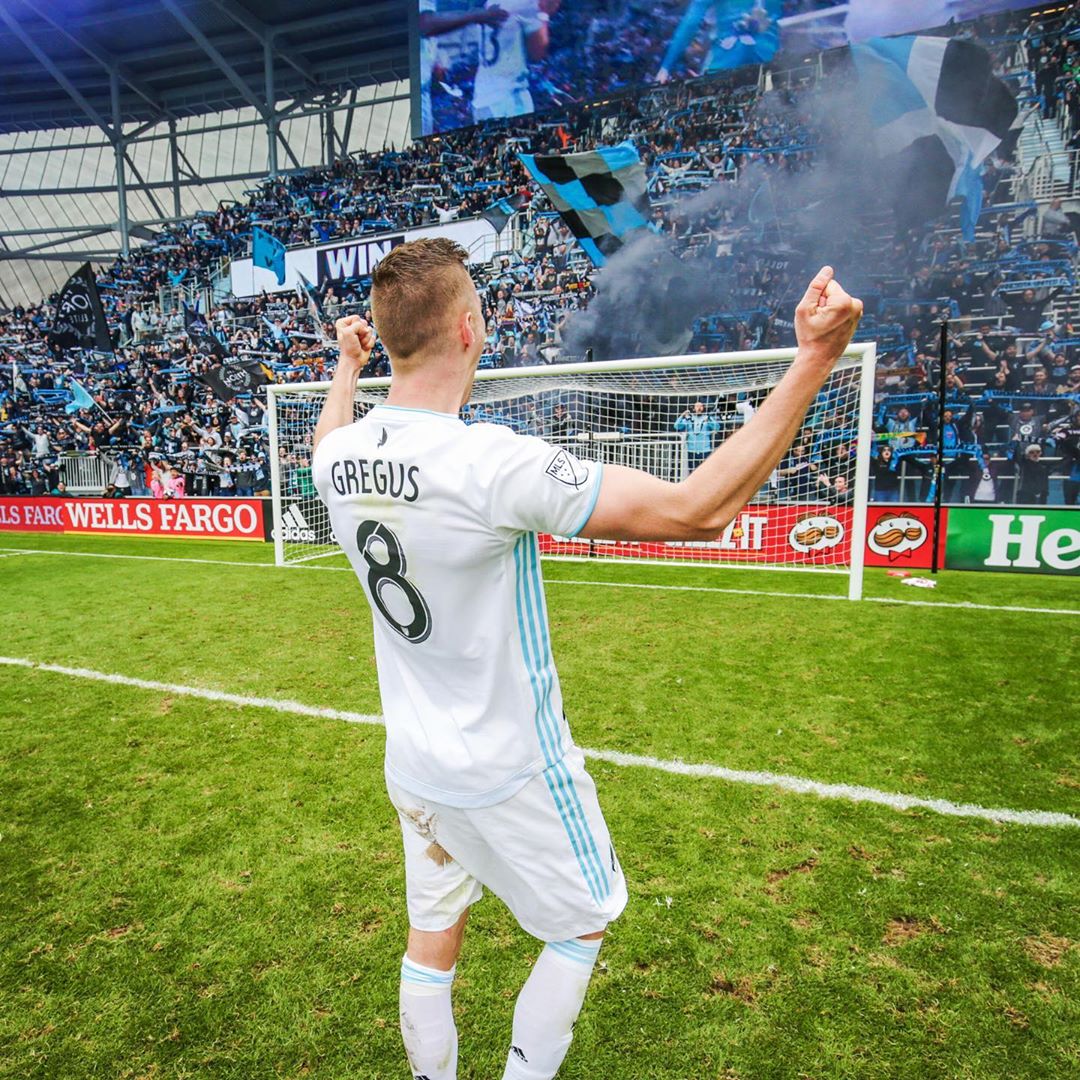 Minnesota United Player Celebrating a Game with Fans at Allianz Field. Photo by Instagram user @mnufc