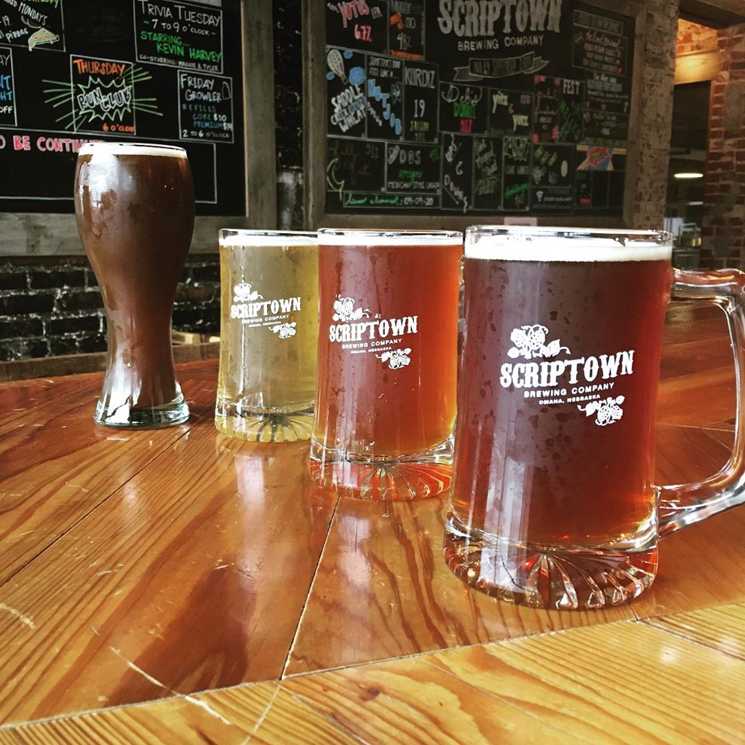 Three German Style Beers in Large Mugs at Scriptown Brewing Company. Photo by Instagram user @scriptownbrewing