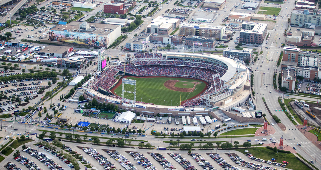 Aerial View of TD Ameritrade Park in Omaha, Home of the College World Series. Photo by Instagram user @omahaworldherald