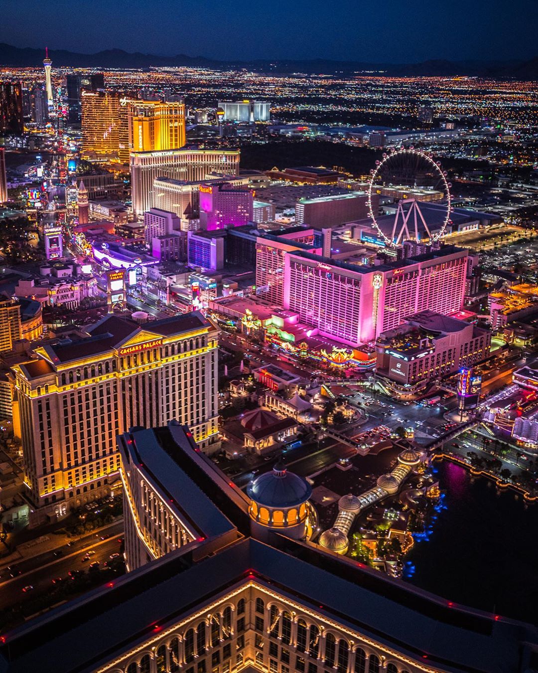 Aerial View of Downtown Las Vegas, NV at Night. Photo by Instagram user @claytonhaam