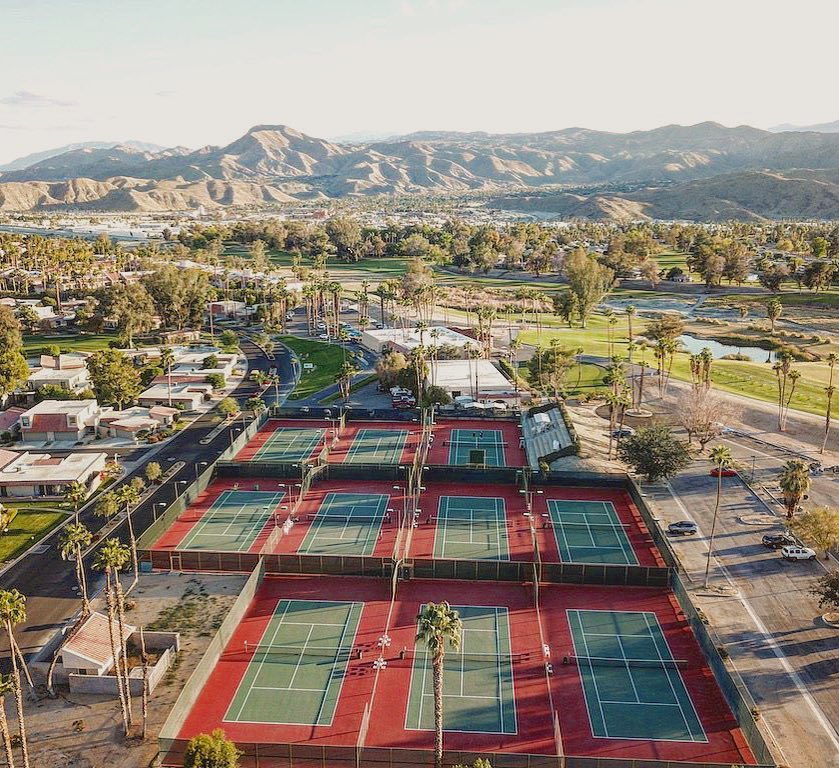 Drone Shot of Tennis Courts in Cathedral City, CA. Photo by Instagram user @kourts.app
