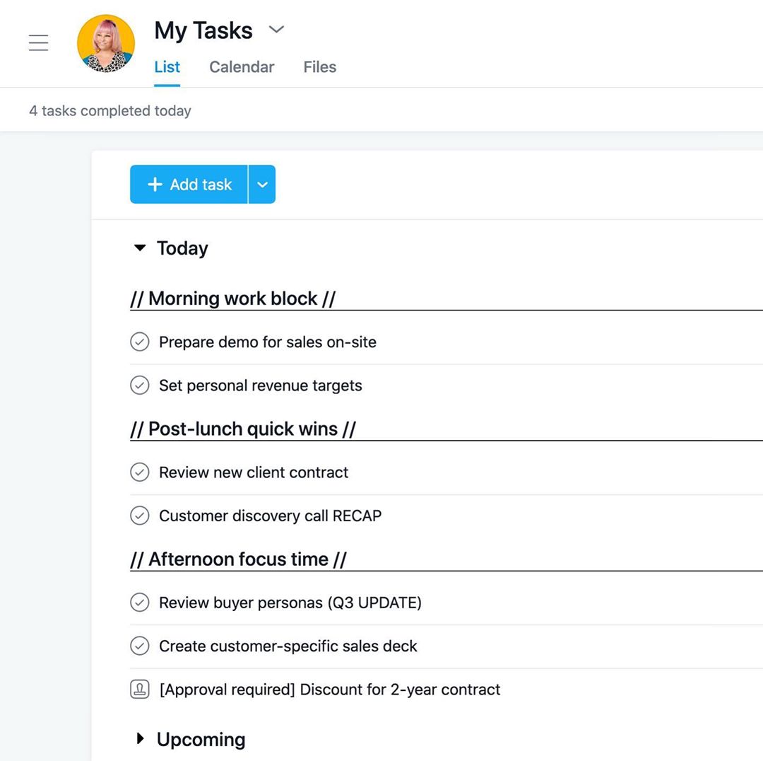 Working Screenshot of a Task List on Asana. Photo by Instagram user @asana