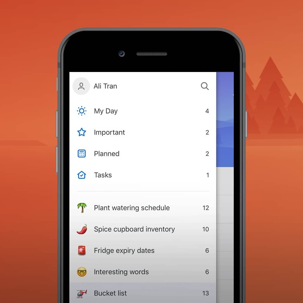 Phone Running Microsoft To-Do App. Photo by Instagram user @msfttoday