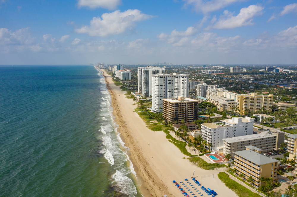 Aerial view of Beach Front in Pompano Beach, FL