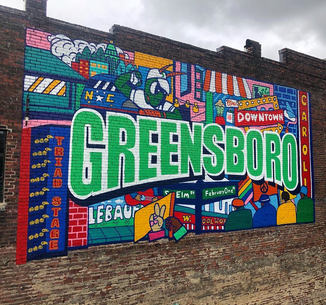 Mural on a Wall in Greensboro, NC. Photo by Instagram user @ginaelizabethfranco