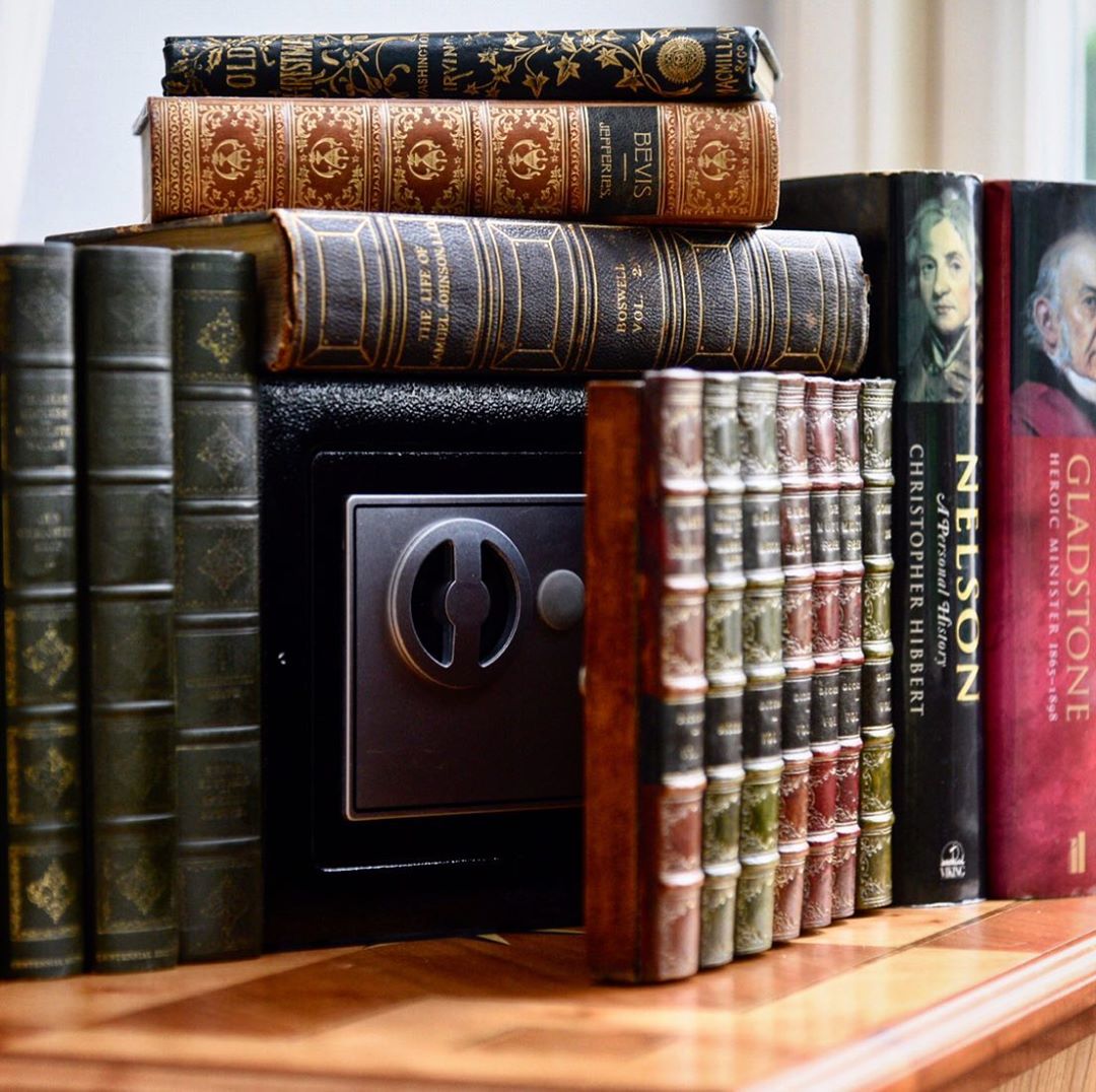 Home Safe Built Into Fake Books. Photo by Instagram user @originalbookworks