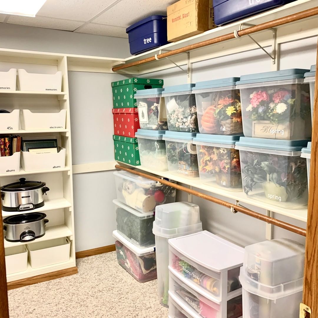Extra Closet Used as a Storage Space in a Basement. Photo by Instagram user @simply.done.organizing
