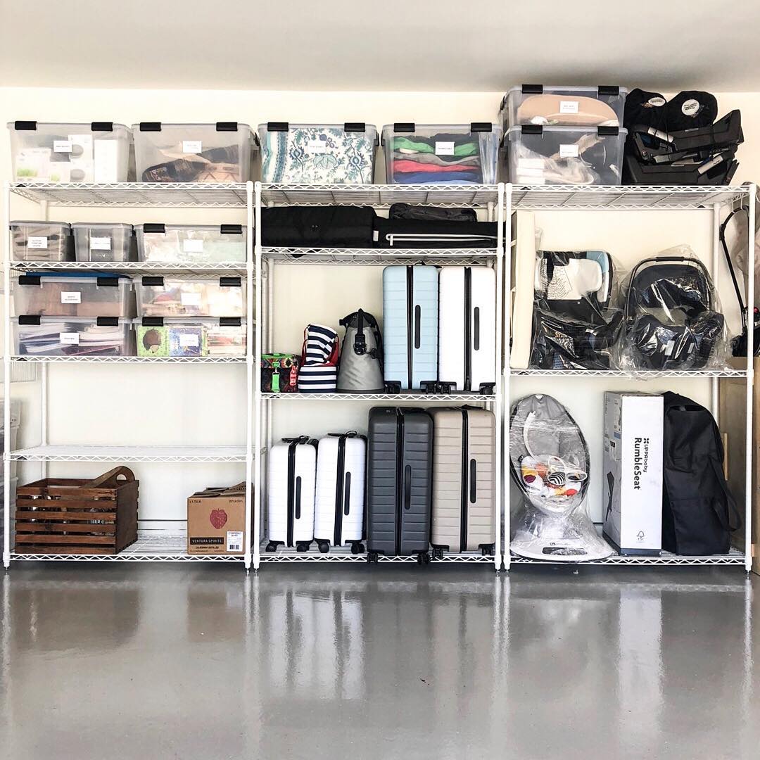 Garage Storage Space with Wire Shelving. Photo by Instagram user @lifeinjeneral
