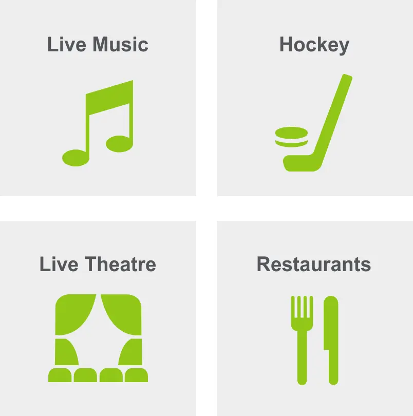 Activities in Downtown Providence include live music, hockey, live theatre, and restaurants. 