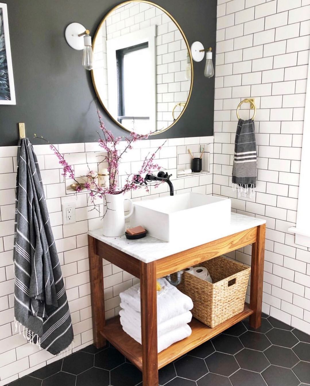 Bathroom with gray VOC-free paint. Photo by Instagram user @carpendaughter