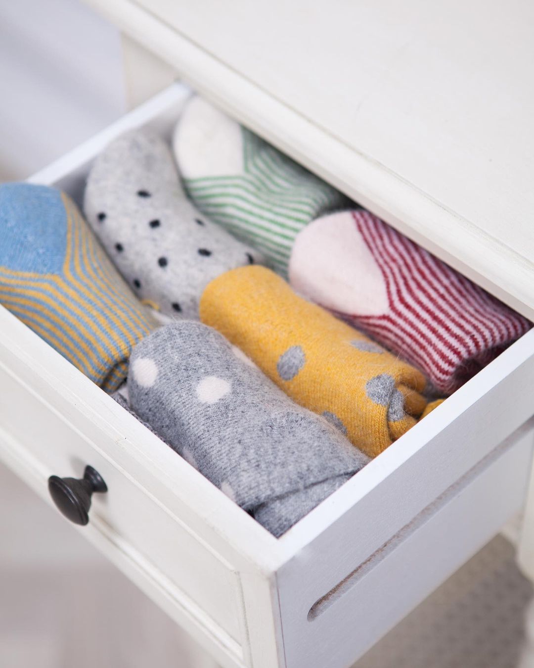 Drawer Pulled Out with Socks Showing. Photo by Instagram user @sueparkinsons