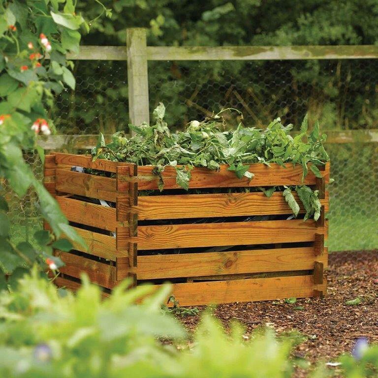 Homemade Composting Bin in a Backyard. Photo by Instagram user @harrodhorticultural